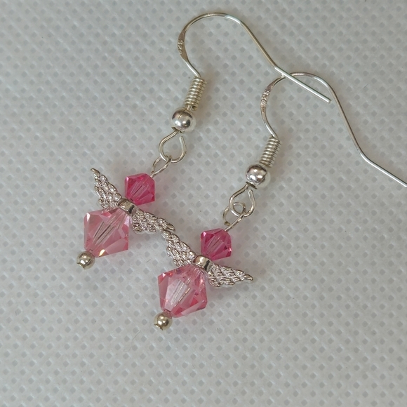 Handmade Pink AB Crystal Guardian Angel Sterling Silver Earrings Handmade by me! - Picture 14 of 14